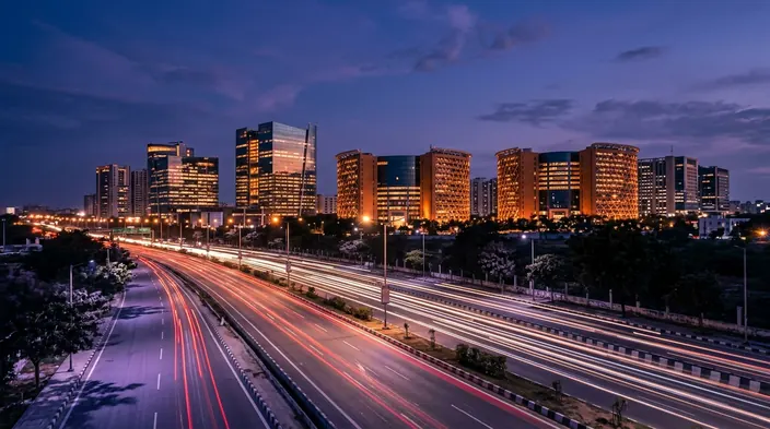Hyderabad's HITEC City skyline at dusk