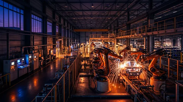 Robotic arms on an automated production line
