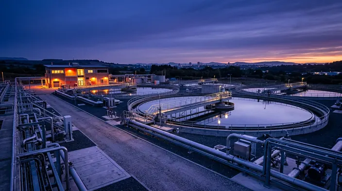 Water treatment clarifiers at first light